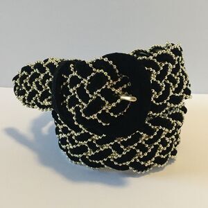 Vintage Amanda Smith Womens Belt Black Felt and Thin Gold Beading Woven Size S/M